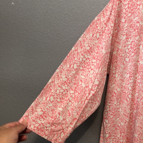 Lands Ends Blouse Women's 2x Pink white floral cotton spandex shirt Cottagecore - Picture 3 of 13